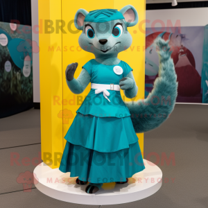 Teal Mongoose mascot costume character dressed with a Circle Skirt and Anklets