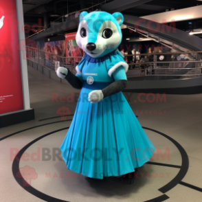 Teal Mongoose mascot costume character dressed with a Circle Skirt and Anklets