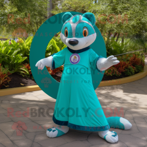 Teal Mongoose mascot costume character dressed with a Circle Skirt and Anklets