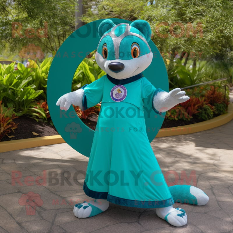 Teal Mongoose mascot costume character dressed with a Circle Skirt and Anklets Teal Mongoose mascot costume character dressed with a Circle Skirt and Anklets
