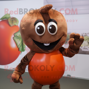 Brown Tomato mascot costume character dressed with a V-Neck Tee and Gloves