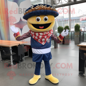 Navy Burgers mascot costume character dressed with a Skinny Jeans and Shawls