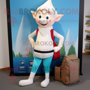 Cream Elf mascot costume character dressed with a Yoga Pants and Tote bags