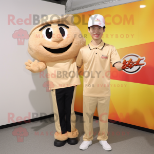 Tan Fried Rice mascot costume character dressed with a Polo Tee and Caps