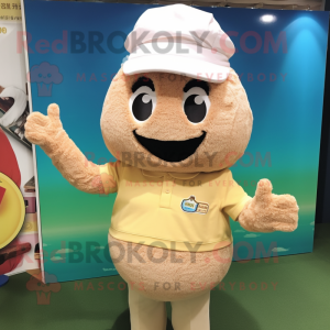 Tan Fried Rice mascot costume character dressed with a Polo Tee and Caps