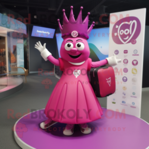 Magenta Queen mascot costume character dressed with a Circle Skirt and Briefcases