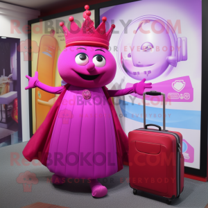 Magenta Queen mascot costume character dressed with a Circle Skirt and Briefcases