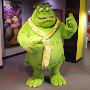 Lime Green Ogre mascot costume character dressed with a Coat and Scarf clips