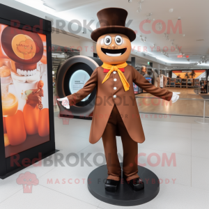 Brown Ring Master mascot costume character dressed with a Jumpsuit and Hat pins