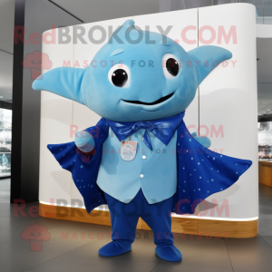 Sky Blue Stingray mascot costume character dressed with a Cardigan and Cummerbunds