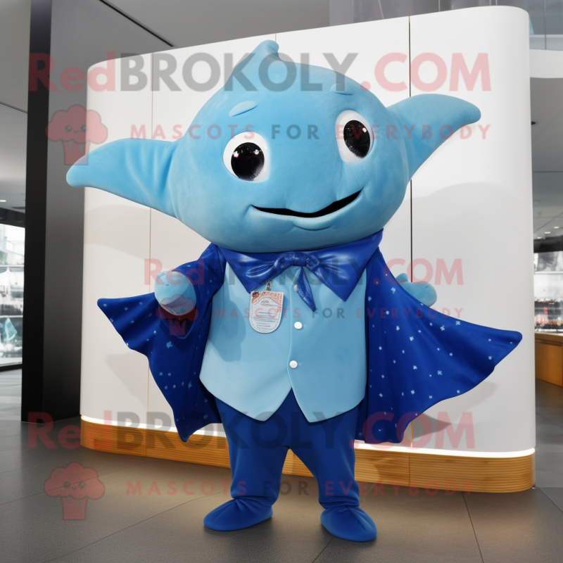 Sky Blue Stingray mascot costume character dressed with a Cardigan and Cummerbunds Sky Blue Stingray mascot costume character dressed with a Cardigan and Cummerbunds