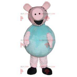 Großes rosa und grünes Schweinemaskottchen prall und lustig -