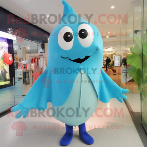 Sky Blue Stingray mascot costume character dressed with a Cardigan and Cummerbunds