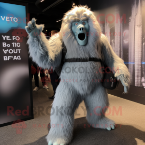 Gray Yeti mascot costume character dressed with a Bodysuit and Backpacks