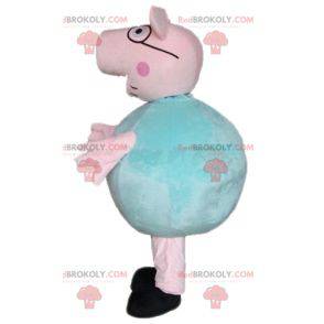 Großes rosa und grünes Schweinemaskottchen prall und lustig -