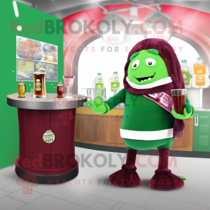 Maroon Green Beer mascot costume character dressed with a Bikini and Scarves