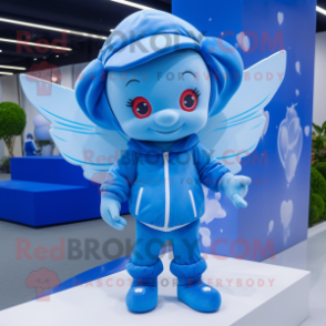Blue Cupid mascot costume character dressed with a Hoodie and Pocket squares