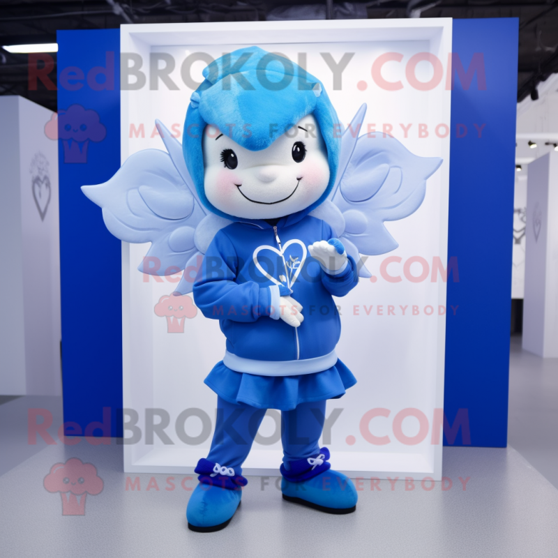 Blue Cupid mascot costume character dressed with a Hoodie and Pocket squares Blue Cupid mascot costume character dressed with a Hoodie and Pocket squares