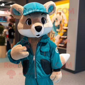 Teal Marten mascot costume character dressed with a Bomber Jacket and Anklets