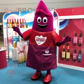 Magenta Bottle Of Ketchup mascot costume character dressed with a Swimwear and Pocket squares