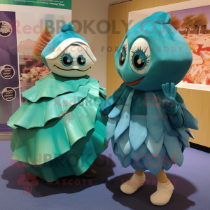 Teal Oyster maskot-kostym...