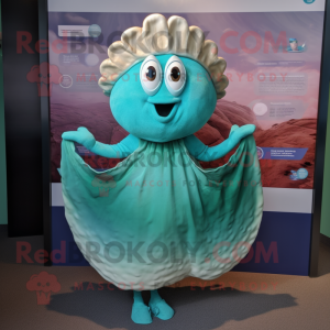 Teal Oyster maskot-kostym...