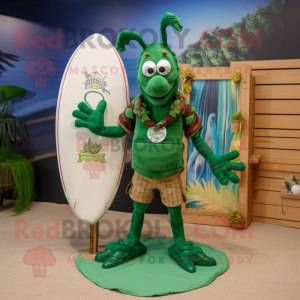 Forest Green Lobster mascot costume character dressed with a Board Shorts and Brooches