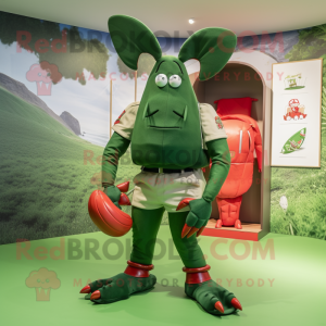 Forest Green Lobster mascot costume character dressed with a Board Shorts and Brooches