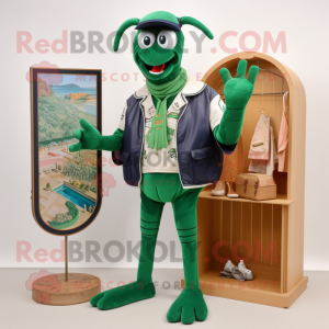 Forest Green Lobster mascot costume character dressed with a Board Shorts and Brooches