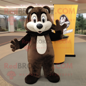 Brown Skunk mascot costume character dressed with a Long Sleeve Tee and Wallets