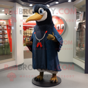 Navy Woodpecker mascot costume character dressed with a Parka and Shawls