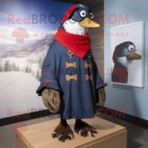 Navy Woodpecker mascot costume character dressed with a Parka and Shawls