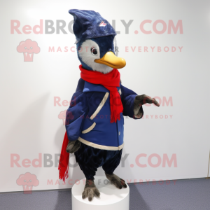 Navy Woodpecker mascot costume character dressed with a Parka and Shawls