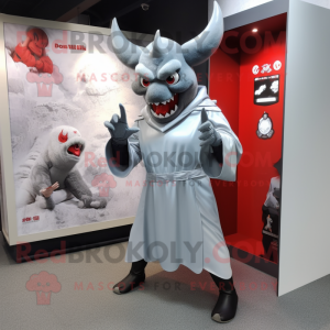 Silver Devil mascot costume character dressed with a Coat and Watches