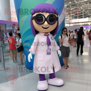 Purple Doctor mascot costume character dressed with a Mini Skirt and Sunglasses