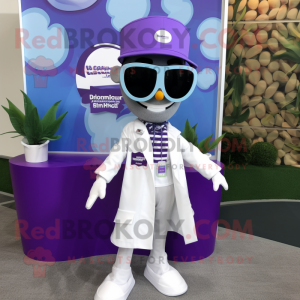 Purple Doctor mascot costume character dressed with a Mini Skirt and Sunglasses