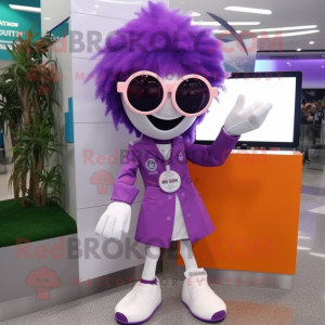 Purple Doctor mascot costume character dressed with a Mini Skirt and Sunglasses
