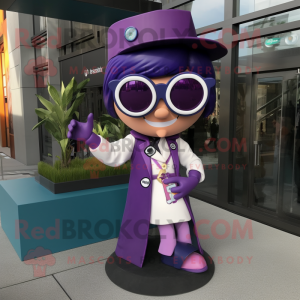 Purple Doctor mascot costume character dressed with a Mini Skirt and Sunglasses