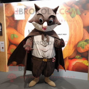 Brown Fruit Bat mascot costume character dressed with a Sheath Dress and Beanies