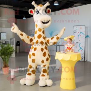 Cream Giraffe mascot costume character dressed with a Shift Dress and Headbands