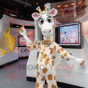 Cream Giraffe mascot costume character dressed with a Shift Dress and Headbands