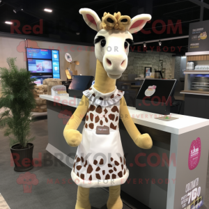 Cream Giraffe mascot costume character dressed with a Shift Dress and Headbands