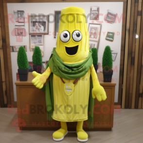 Yellow Celery mascot costume character dressed with a Sweatshirt and Scarf clips