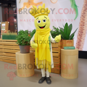 Yellow Celery mascot costume character dressed with a Sweatshirt and Scarf clips