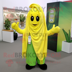 Yellow Celery mascot costume character dressed with a Sweatshirt and Scarf clips