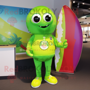 Lime Green But mascot costume character dressed with a Rash Guard and Keychains