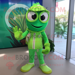 Lime Green But mascot costume character dressed with a Rash Guard and Keychains