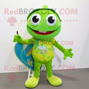 Lime Green But mascot costume character dressed with a Rash Guard and Keychains