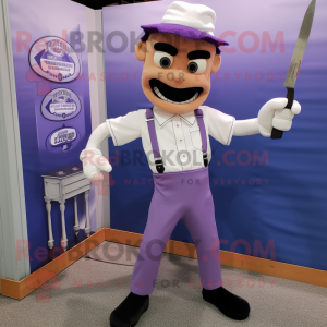 Lavender Knife Thrower mascot costume character dressed with a Polo Shirt and Ties