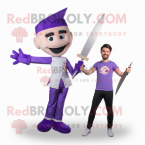 Lavender Knife Thrower mascot costume character dressed with a Polo Shirt and Ties